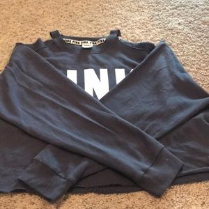 VS Pink Cold Shoulder Crop Sweatshirt